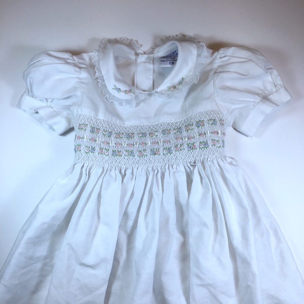 GUC Friedknit Creations white dress smock 12M